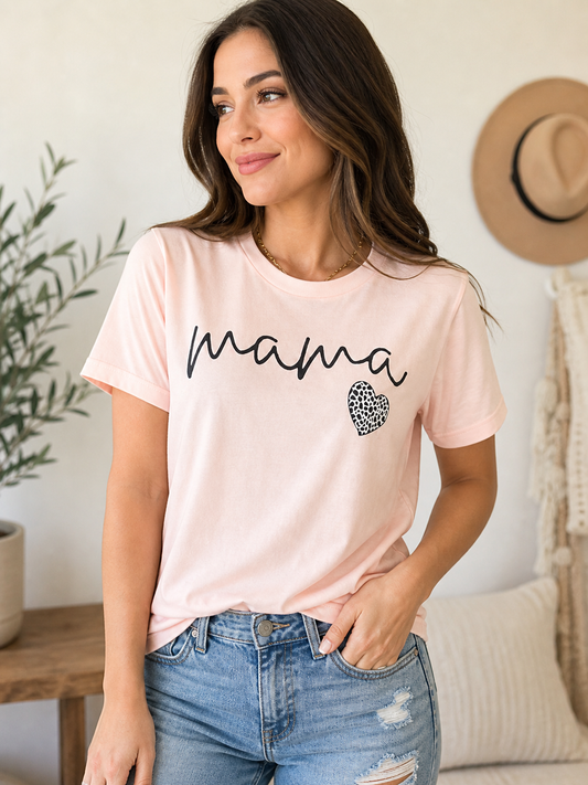 Mama Leopard Heart Graphic Tee