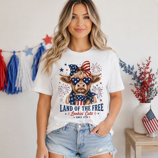 Festive Highland Cow Fourth of July Tee